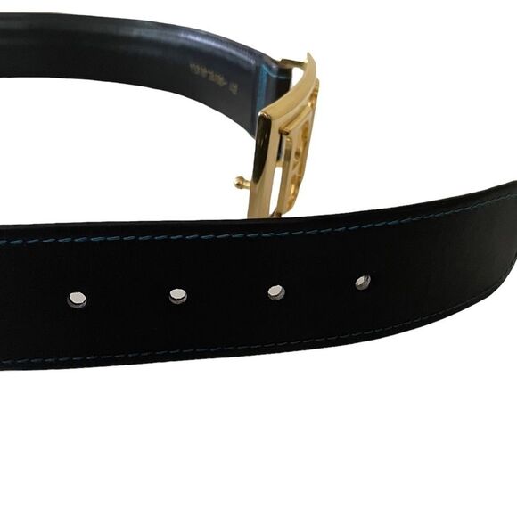 Vintage 80s Era Escada Gold E One Logo Buckle Belt Size 42 main image 6